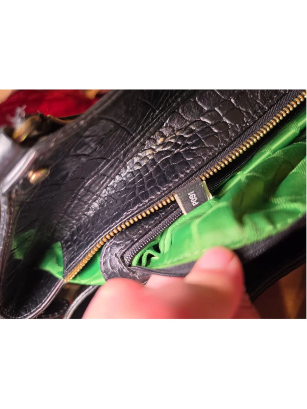 Kate Spade Black Croc Embossed Leather Large Tote Bag